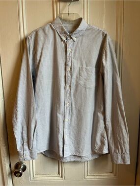 Men's Casual Button-Down Shirt - Blue & White Stripe